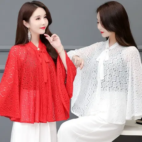 斗篷披肩夏季配裙子防晒上衣女百搭短款外套蕾丝镂空披风外搭开衫图片