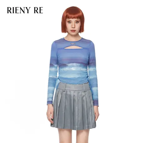 RIENYRE上衣女2023夏季新款长袖t恤洋气别致独特修身高级打底衫图片