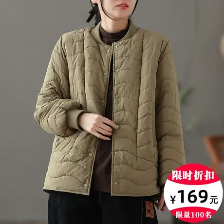 dza 复古短款棒球服棉衣外套女士2023冬新款宽松棉袄休闲加厚棉服图片