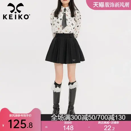 KEIKO黑色百褶半身裙子2024早春新款学院风高腰显瘦小个子a字短裙图片