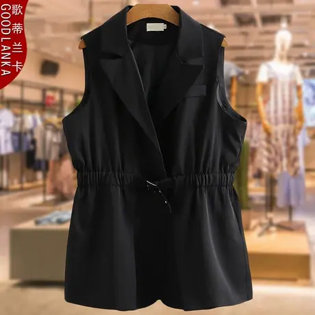 加肥加大码马甲女春秋款外套宽松显瘦妈妈中长款西装领百搭马夹潮商品大图