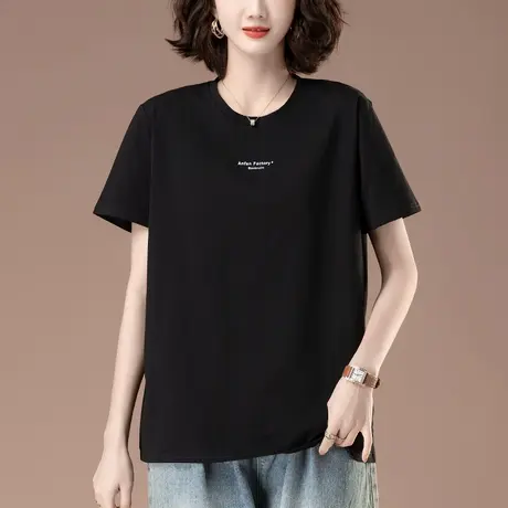 短袖T恤女夏季新款加肥加大码女装宽松休闲百搭纯棉圆领显瘦体恤图片