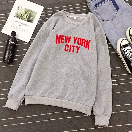 薄款圆领无帽卫衣女2024春秋新款韩版宽松慵懒风bf加绒加厚上衣冬图片