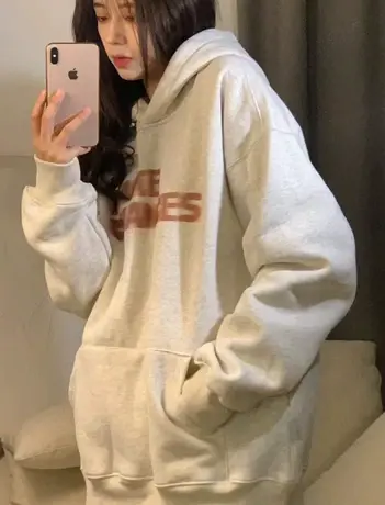 秋冬复古灰色连帽卫衣女休闲宽松oversize加绒加厚潮ins上衣外套商品大图