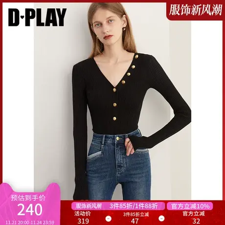 DPLAY2025年春季新款法式气质经典黑色气质修身针织衫上衣长袖商品大图