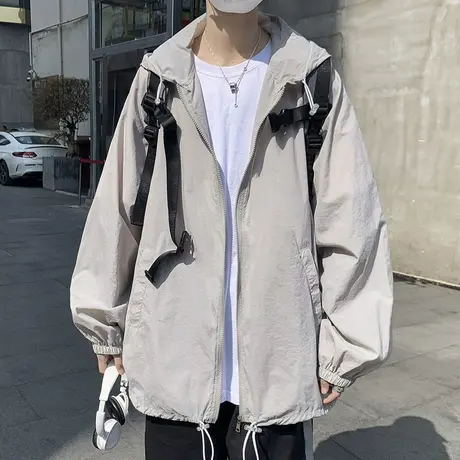 夏季防晒衣男生外套超轻薄款透气宽松连帽纯色百搭防晒服港风休闲图片