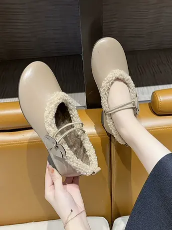 玛丽珍棉鞋女秋冬加绒保暖豆豆鞋2023新款复古一脚蹬羊羔毛勃肯鞋商品大图