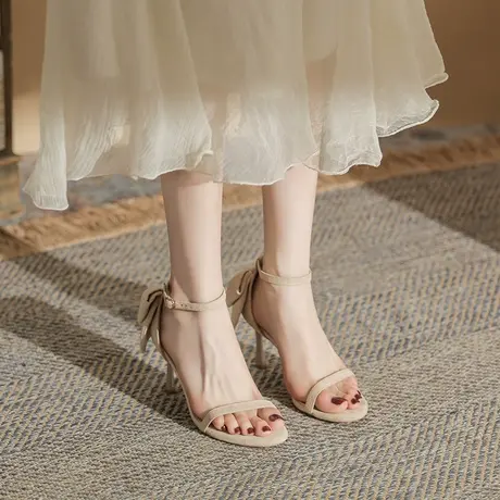尖头一字带凉鞋女细跟2024年夏季新款法式少女气质时尚露趾高跟鞋商品大图