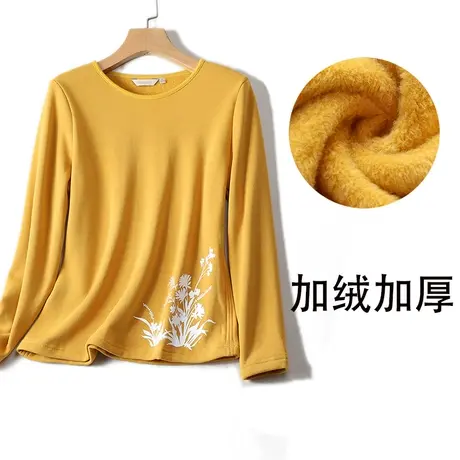 加绒加厚保暖长袖T恤女一体绒冬季印花内衣打底衫秋衣单件商品大图