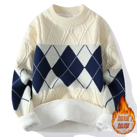 拼色男士毛衣2023新款秋冬季潮流潮牌宽松加厚保暖线衣打底针织衫商品大图