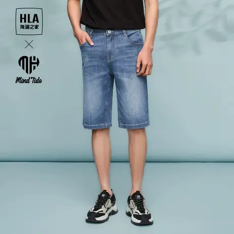 HLA/海澜之家循迹亦心即为牛仔中裤2024春夏季新款水洗短裤子男士图片