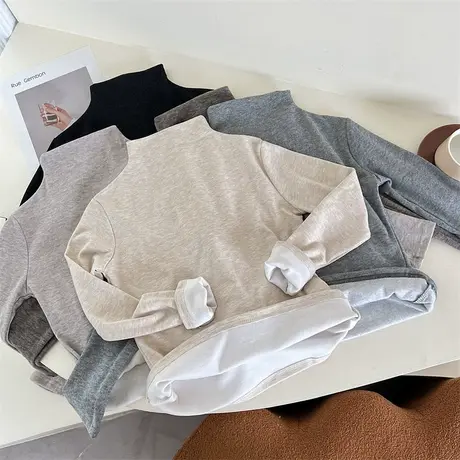 高领加绒打底衫女秋冬2024新款修身保暖内搭上衣磨毛加厚t恤长袖图片