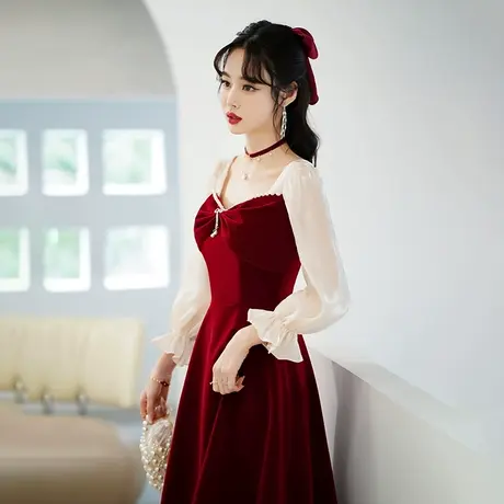 敬酒服新娘高级感小个子甜美风订婚礼服女平时可穿回门红色连衣裙图片