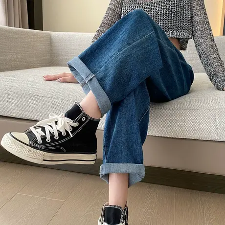 九分阔腿直筒牛仔裤女2024春秋冬新款高腰宽松小个子显瘦老爹裤子商品大图