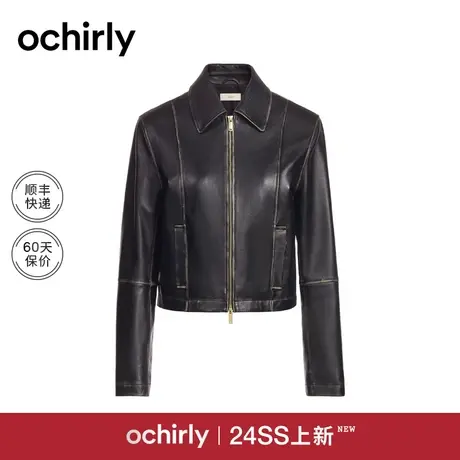绵羊皮真皮外套女 欧时力机车夹克 2024新款早春复古宽松时尚做旧商品大图