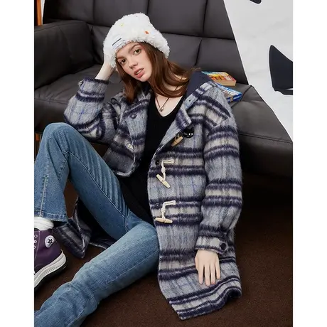 a02冬季新款格纹设计连帽毛绒外套2024休闲通勤风女式棉衣商品大图