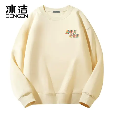 冰洁圆领加绒卫衣男女春季新款ins潮牌长袖t恤上衣宽松休闲情侣装商品大图