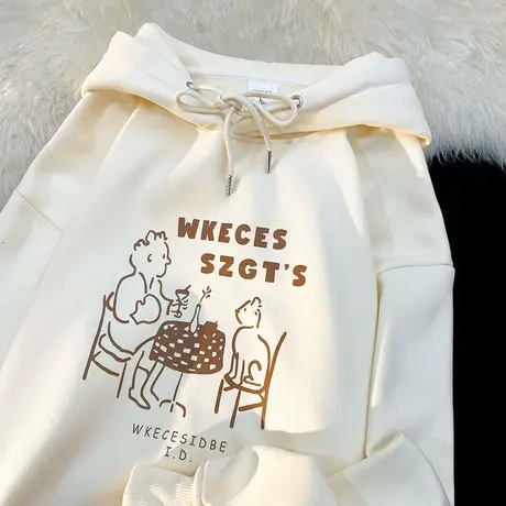 设计感连帽卫衣女ins潮牌秋冬加绒加厚chic港风复古宽松大码外套图片