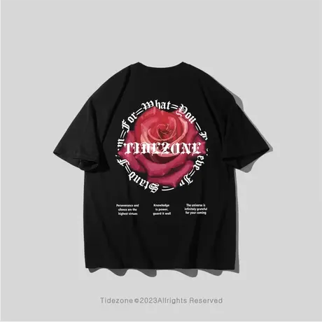 Ohlyah潮牌短袖t恤男植物花卉字母印花宽松落肩圆领无性别半袖图片