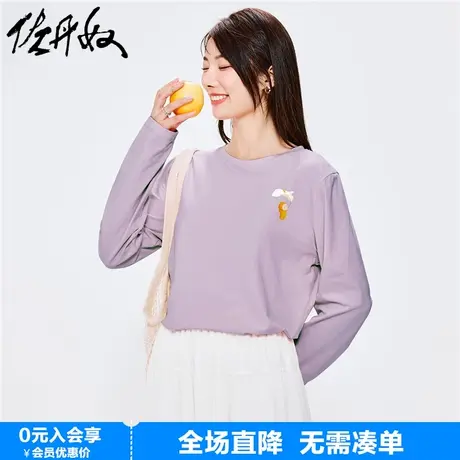 佐丹奴联名t恤女23年秋上新纯棉趣味可爱印花长袖上衣女99393346图片