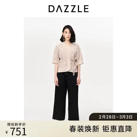 DAZZLE地素奥莱和风针织衫春夏装新款暗纹压花收腰开衫外套上衣女图片