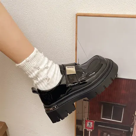 黑色厚底乐福鞋子女2024新款春季女鞋复古配裙子单鞋英伦风小皮鞋商品大图