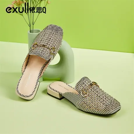 依思q小ck女士包头半拖鞋2024春季新款法式英伦风外穿软底懒人鞋图片