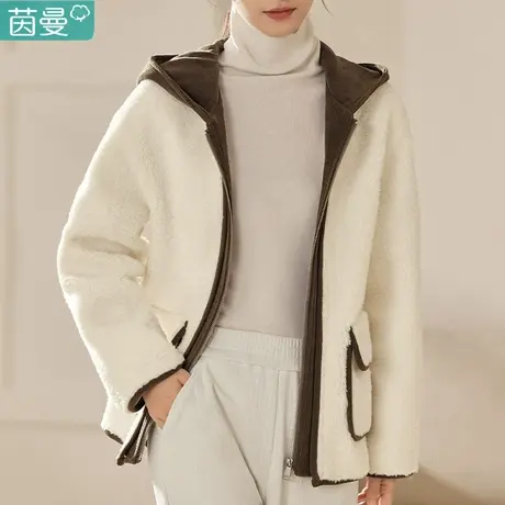 茵曼羊羔毛绒棉衣外套2024新款女装秋冬连帽上衣宽松夹克大衣百搭图片