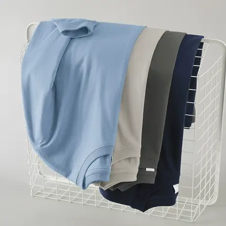 纯棉长袖t恤男装2023新款秋季小衫纯色内搭打底衫全棉圆领上衣服商品大图