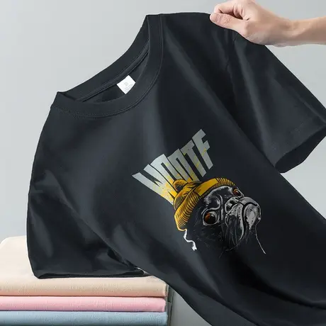 重磅纯棉短袖t恤男夏季宽松圆领上衣服美式潮流印花体恤全棉半袖商品大图