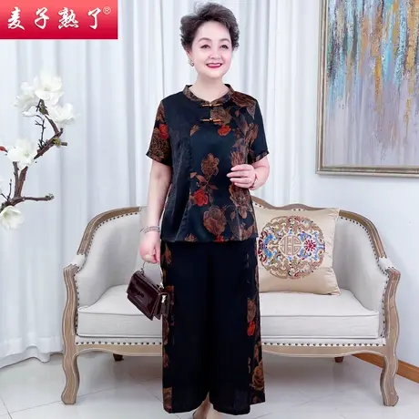 中年妈妈夏装休闲两件套2022夏款阔太太洋气宽松套装中老年人女装商品大图