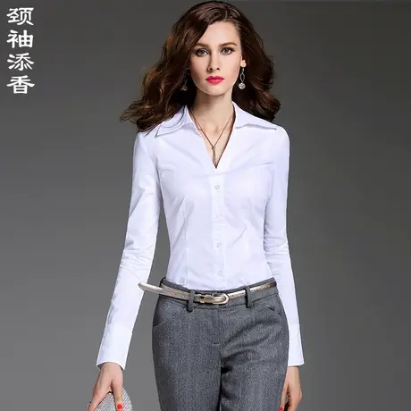 颈袖添香2023秋季新款上衣衬衫女白色OL工作装修身百搭衬衣商品大图
