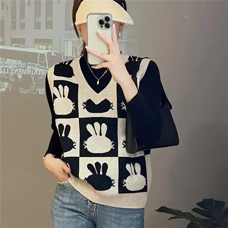 马甲针织背心外搭2023年秋季新款毛衣女士时髦马夹v领叠穿洋气女图片