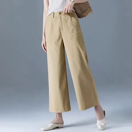 卡其色裤子冰丝阔腿裤女2023新款夏季薄款直筒天丝女裤休闲九分裤图片