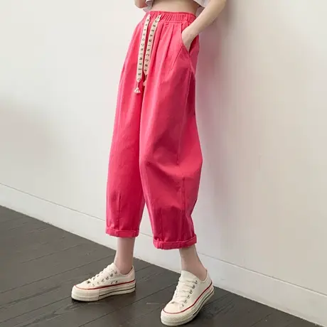 裤子女爆款流行小个子休闲裤八分哈伦裤萝卜裤2023新款九分灯笼裤商品大图