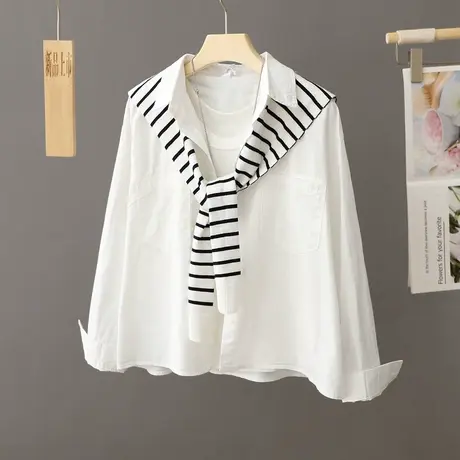 春秋白色衬衫式外套女短款小个子上衣百搭秋季开衫长袖短外套衬衣商品大图