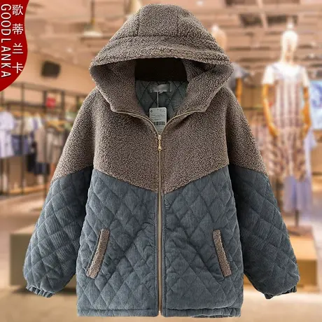 中老年妈妈冬装棉服女新款中年大码棉袄洋气连帽加厚保暖棉衣外套商品大图