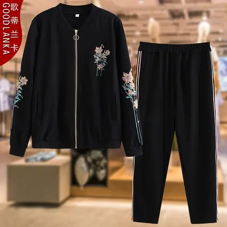 40-50岁中年妈妈春秋时尚运动套装大码宽松休闲外套运动服两件套商品大图