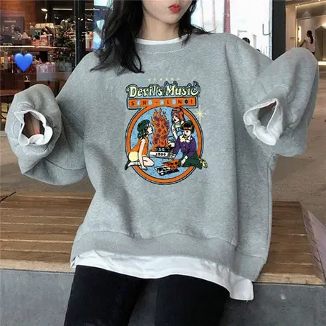 加绒加厚假两件卫衣女2023秋冬季新款宽松韩版潮ins学生秋衣外穿商品大图