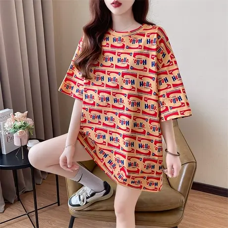 简约印花打底衫内搭中长款2023年新款正肩短袖T恤女百搭圆领半袖商品大图