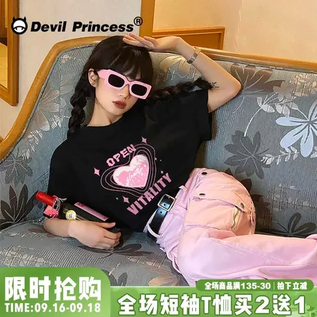 vibe甜酷风高街T恤女短袖2023夏季百搭黑色韩版oversize上衣ins潮商品大图