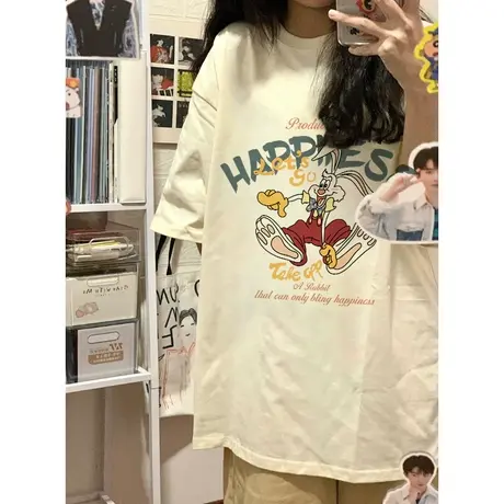 纯棉重磅短袖t恤女夏季2023小众设计感宽松美式复古上衣oversize商品大图