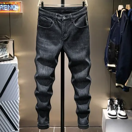 香港高端黑色加绒牛仔裤男士2021年秋冬新款简约百搭潮流长裤子男图片