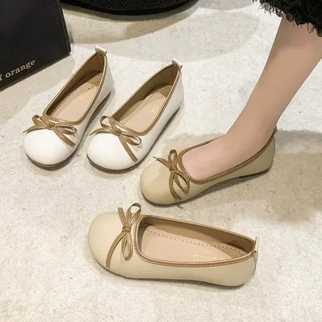 配裙子单鞋女2023年新款女鞋小香风蝴蝶结浅口瓢鞋软底休闲豆豆鞋商品大图