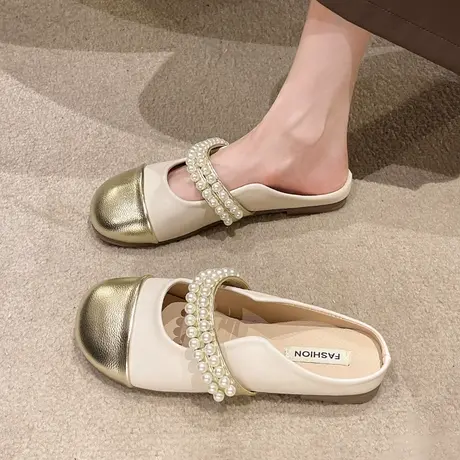 小香风包头拖鞋女夏外穿2023新款法式温柔半拖鞋平底懒人穆勒单鞋图片