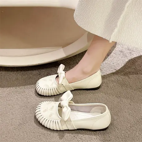 豆豆鞋女温柔单鞋浅口轻便2023年夏季新款配裙子蝴蝶结女士平底鞋商品大图