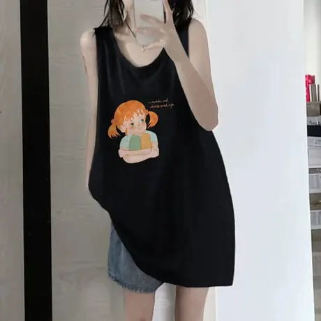 纯棉吊带背心无袖t恤女2023新款夏季设计感小众外穿宽松挂脖上衣图片