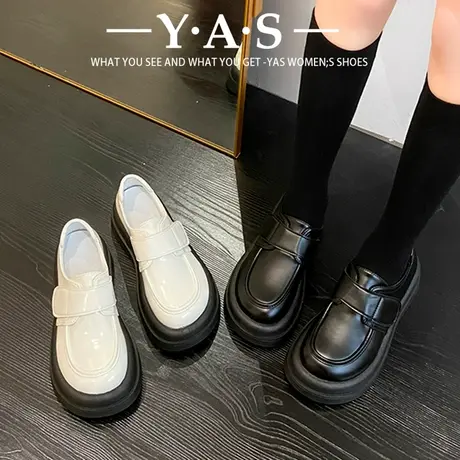 英伦风小皮鞋女春秋季玛丽珍平底单鞋2024新款黑色松糕厚底乐福鞋商品大图