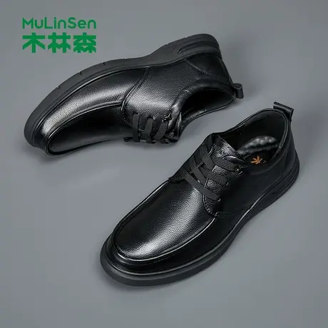 木林森男鞋春秋软面脚宽皮鞋中年男士爸爸商务正装休闲英伦豆豆鞋商品大图