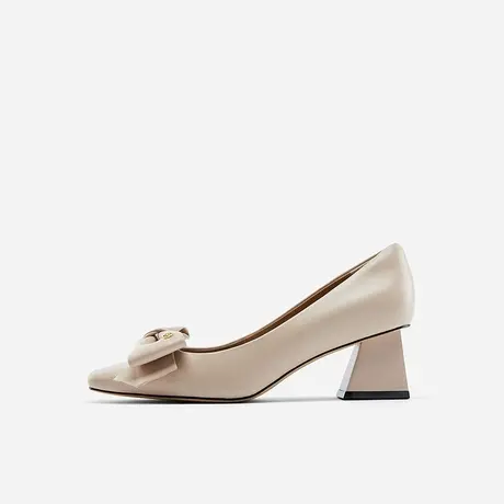 Nine West/玖熙2024年春季新款高跟鞋女小方头蝴蝶结浅口粗跟单鞋图片